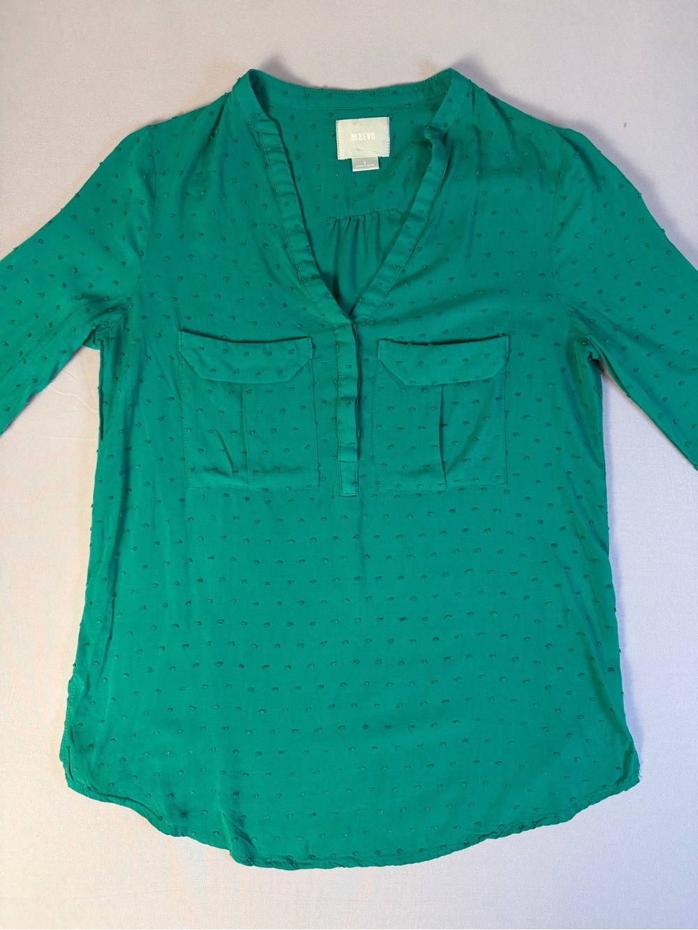 Women’s Anthropology Maeve Long Sleeve Blouse Size 0 in Emerald Green - Picture 2 of 8